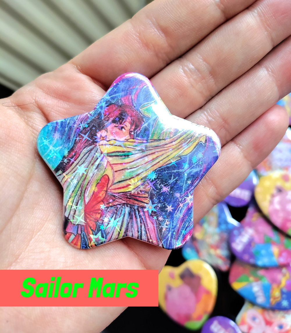 Holographic button pins (❤️​ + ⭐​ shape)