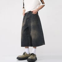 Image 5 of  Men's Washed Denim Wide Leg Jeans - Short Jean