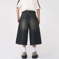 Image 6 of  Men's Washed Denim Wide Leg Jeans - Short Jean