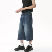Image 8 of  Men's Washed Denim Wide Leg Jeans - Short Jean