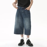 Image 7 of  Men's Washed Denim Wide Leg Jeans - Short Jean