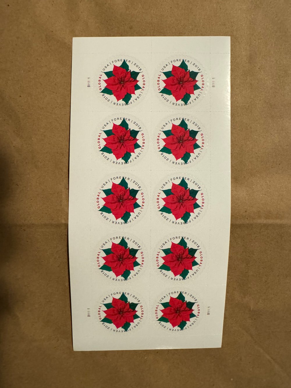 USPS Global Poinsettia Forever Stamps 5 Books (50 Stamps)