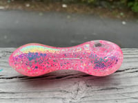 Image 2 of NEW" Pink Cotton Candy Freezable Glitter Glass Pipe Holographic Color Changing Pipe