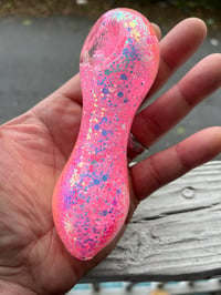 Image 4 of NEW" Pink Cotton Candy Freezable Glitter Glass Pipe Holographic Color Changing Pipe