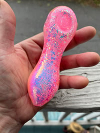 Image 5 of NEW" Pink Cotton Candy Freezable Glitter Glass Pipe Holographic Color Changing Pipe