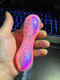 Image 1 of NEW" Pink Cotton Candy Freezable Glitter Glass Pipe Holographic Color Changing Pipe