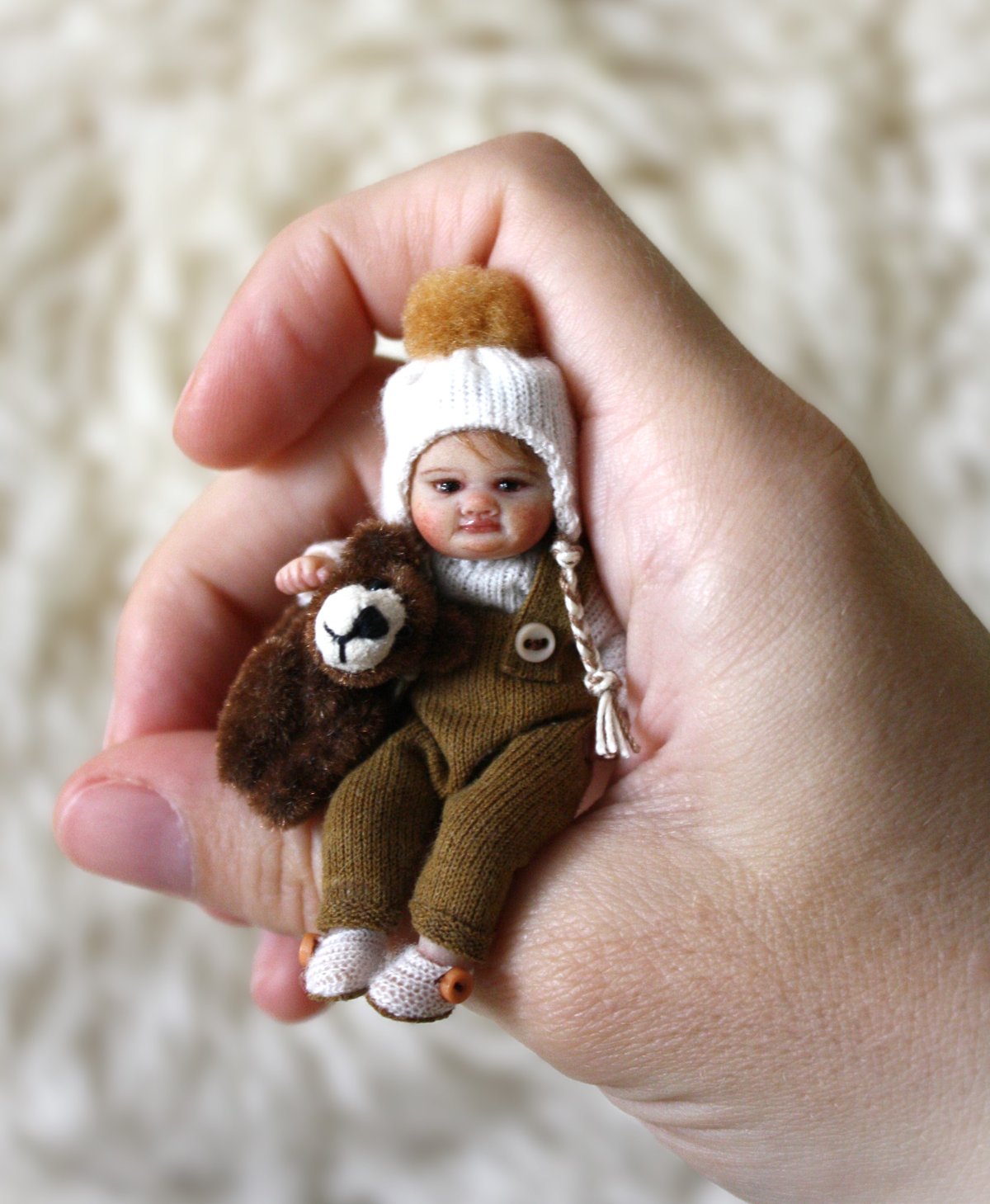 Image of  OOAK 1:12 Dollhouse Scale Miniature Baby Boy "Aiden"