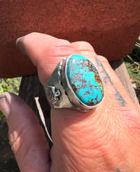 Image 3 of WL&A Handmade Black Jack Blue Thunderbird Signet Ring - Size 12