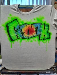 Image of Airbrushed Tie dye hoodie block letters graffiti 