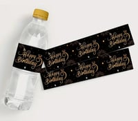 Image 1 of 10 Black and Golden Happy Birthday Party Water Bottle Labels