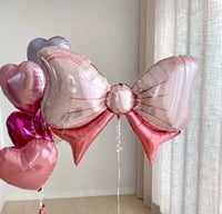 Image 2 of 10 Pcs Pink Bow Aluminum Foil Balloons - Birthdays, Gender Reveal, Weddings