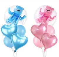 Image 1 of 5 pcs, Vibrant Bear and Heart Shaped Foil Balloon Set 