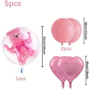 Image 2 of 5 pcs, Vibrant Bear and Heart Shaped Foil Balloon Set 