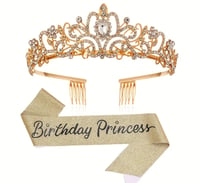 Deluxe Princess Birthday Dress Up Set - Elegant Rhinestone Crown, Sash