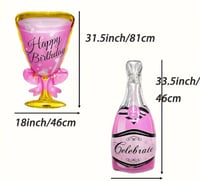 Image 2 of 2pcs Happy Birthday Champagne Bottle and Wine Glass Shaped Foil Balloons - Birthday Party Decoration