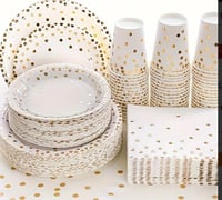 Image 1 of 40pcs Golden Disposable Paper Plates Set - Party Tableware for Birthday, Baptism, Baby Shower