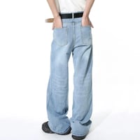 Image 4 of Men's Wide-Leg Washed Denim Jeans
