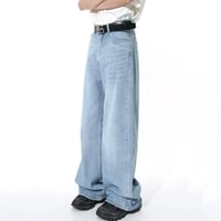 Image 5 of Men's Wide-Leg Washed Denim Jeans