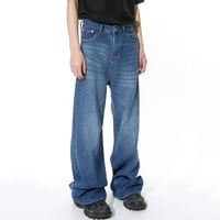 Image 6 of Men's Wide-Leg Washed Denim Jeans