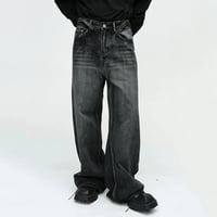 Image 3 of Men's Vintage Washed Wide-Leg Denim Jeans