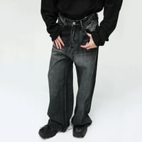 Image 4 of Men's Vintage Washed Wide-Leg Denim Jeans