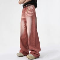 Image 4 of Men's Red Washed Wide-Leg Jeans
