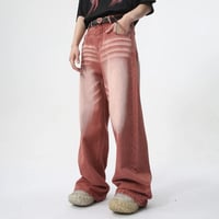 Image 3 of Men's Red Washed Wide-Leg Jeans