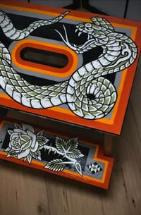 Image 3 of Hand painted stool cobra and rose 