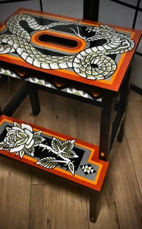 Image 1 of Hand painted stool cobra and rose 