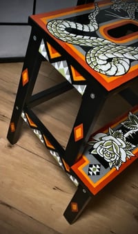 Image 4 of Hand painted stool cobra and rose 