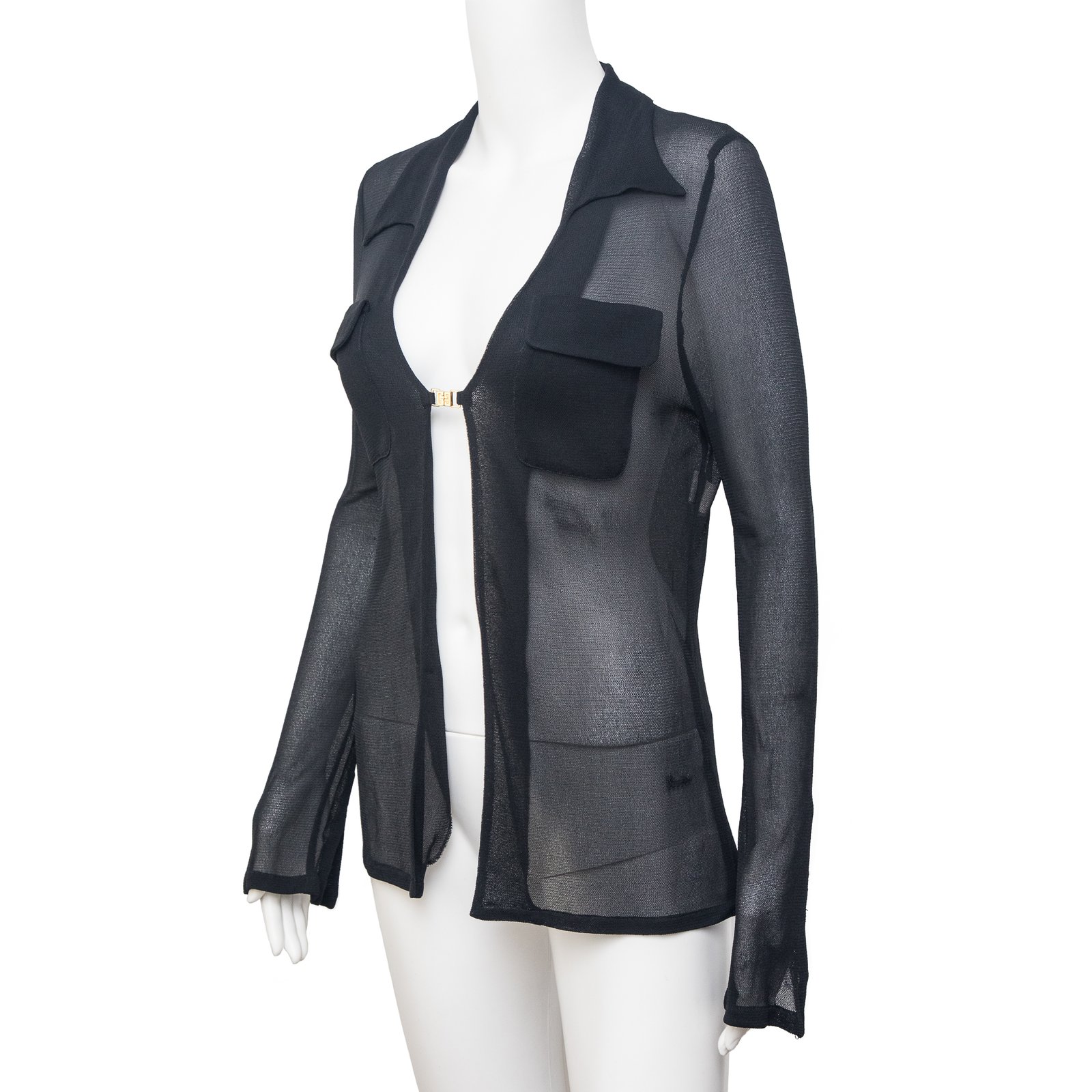 Gucci by Tom Ford 1997 Black Sheer Logo Clasp Cardigan Top † Ruder