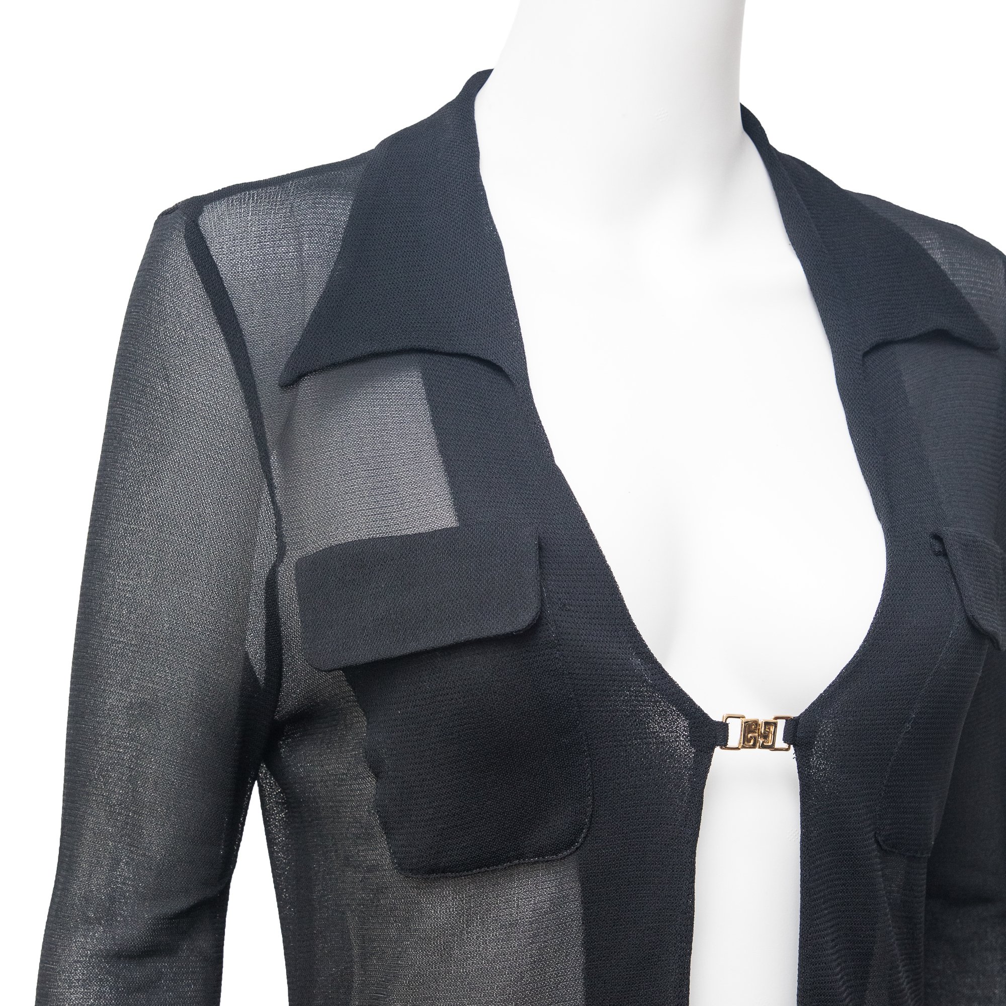 Image of Gucci by Tom Ford 1997 Black Sheer Logo Clasp Cardigan Top