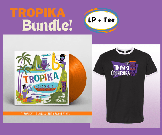 Image of Tikiyaki Orchestra "Tropika  Vinyl and  Ringer T-shirt Bundle - custom SHAG logo