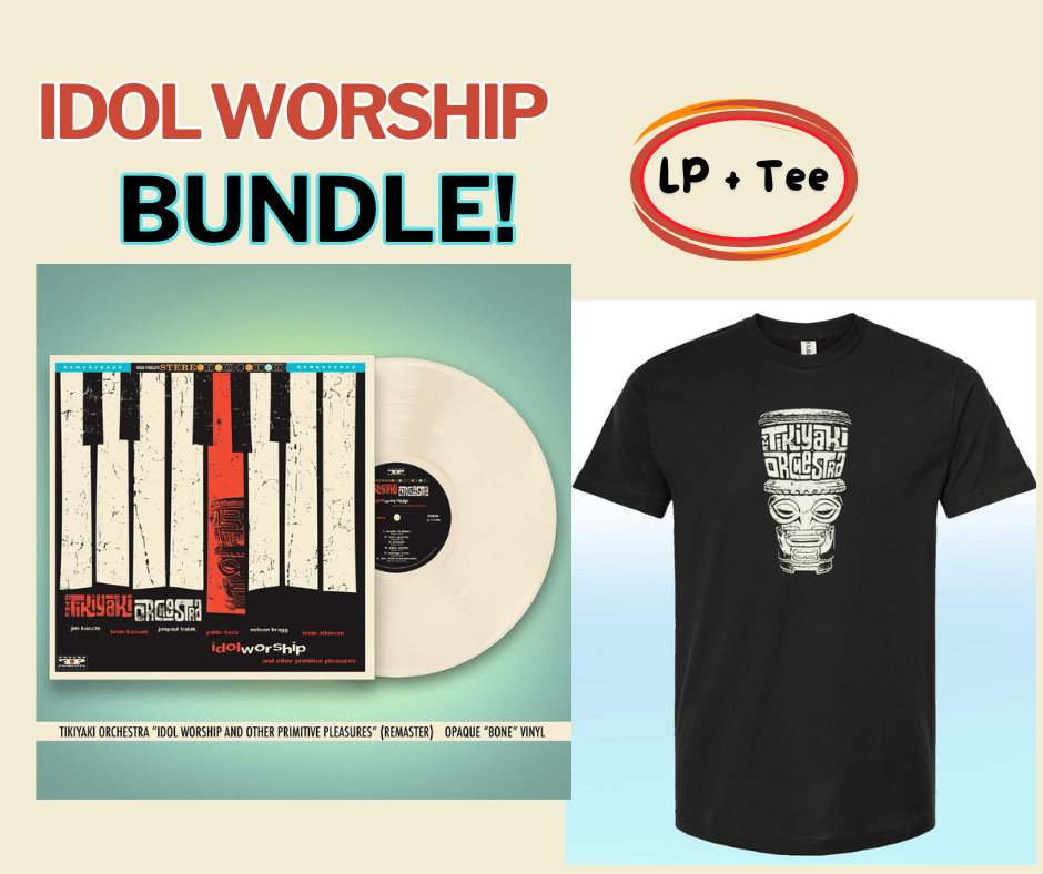 Image of Tikiyaki Orchestra "Idol Worship  Opaque Bone Vinyl+ "TIKI" Black T-Shirt-Bundle