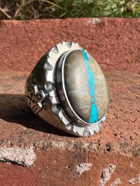 Image 1 of WL&A Handmade Royston Blue River Thunderbird Signet Ring - Size 9