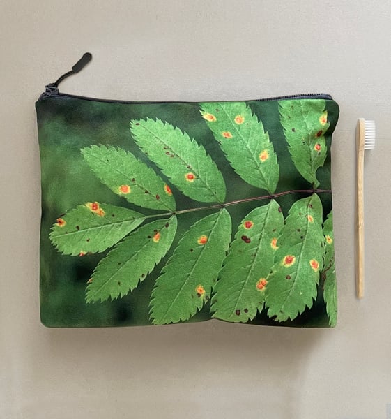 Image of Rowan leaf, LARGE travel bag, make-up, toiletries zipper pouch