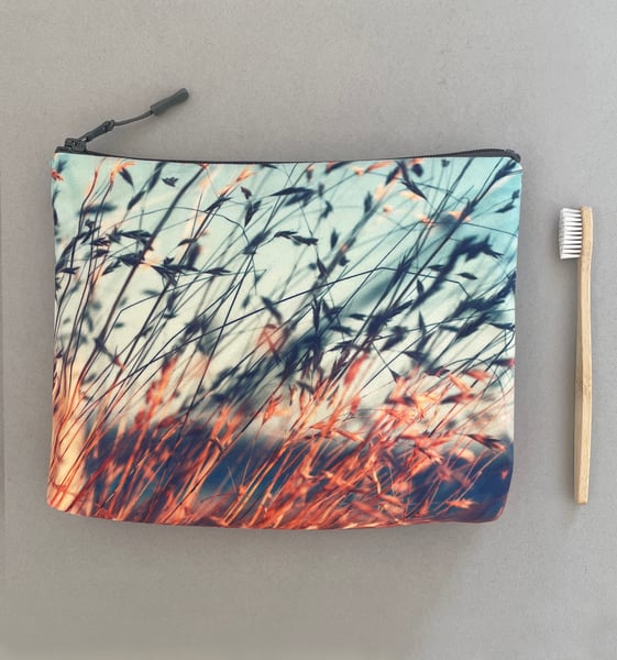 Image of Stipa grasses, LARGE travel bag, make-up, toiletries zipper pouch