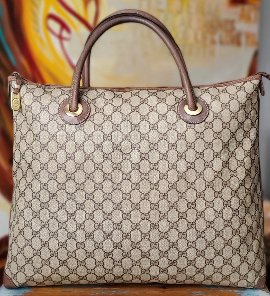 Image of Vtg.Gucci Brown Monogram Large Tote