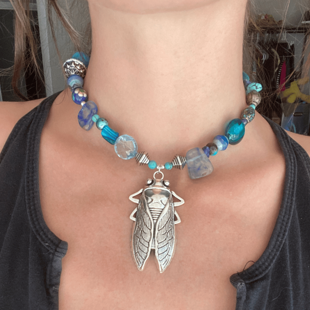 OOAK Blue Cicada Choker