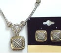 14K Gold Plated Square Necklace & Earring Set