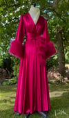 Crimson Marabou-cuffed "Beverly" Dressing Gown sizes L-2X