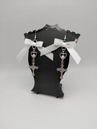 Image 1 of Silver Cross Bow Heart Earrings