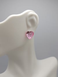 Image 1 of Shiny Pink Heart Gem Stud Earrings