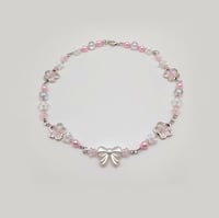 Image 3 of Dainty Coquette Flower Pearl Bow Necklace