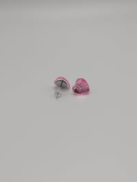 Image 2 of Shiny Pink Heart Gem Stud Earrings