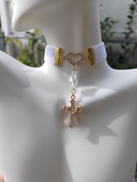 Image 4 of Angelic White & Gold Heart Cross Crystal Teardrop Choker