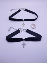 Image 2 of Gothic Black & Silver Cross Silver Choker