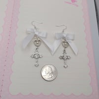 Image 2 of Silver Cross Bow Heart Earrings