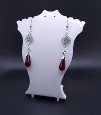 Image 2 of Gothic Silver Rose Blood Red Teardrop Earrings