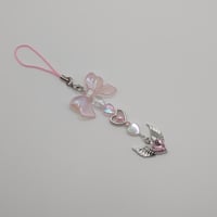 Image 3 of Angelic y2k Pink Bow Heart Gem Keychain Phone Strap